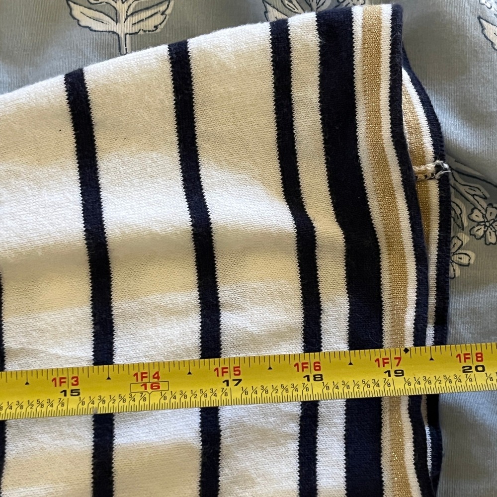 Lilly Pulitzer Perelle Off Shoulder Stripe Ruffle Sweater Top Navy Gold Large - Picture 8 of 8